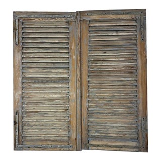 19th Century Antique French Provincial Distressed Wood Shutters, Pair For Sale