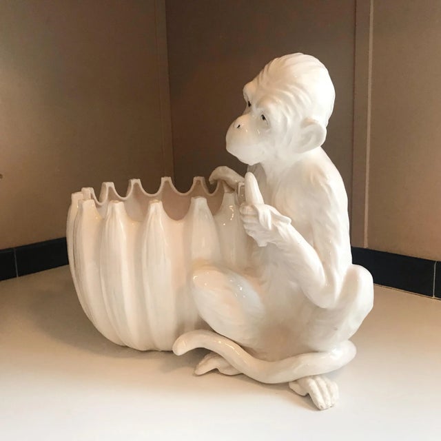 Hollywood Regency 1980s Hollywood Regency Ceramic Monkey Cachepot/Planter For Sale - Image 3 of 11