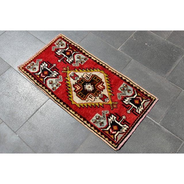 Decorative Vintage Handmade Oushak Antique Rug 1.6x2.9 Ft Size: 1.6 x 2.9 ft ( 45 x 87 cm) 18 x 34 inches Color: Beige,...
