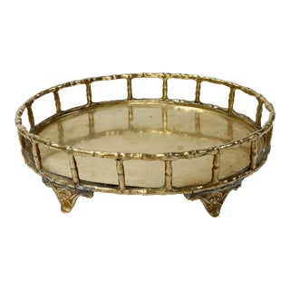 Vintage Footed Brass Faux Bamboo Gallery Tray For Sale
