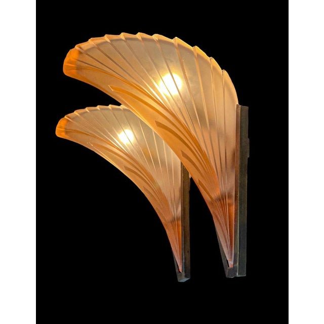 Art Deco French Geometric Frosted Glass Wall Sconces, 1930s, Set of 2 For Sale - Image 12 of 18