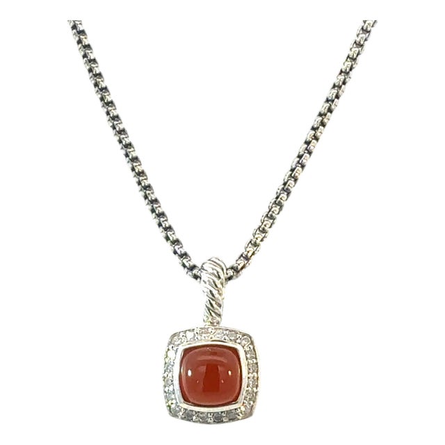 1990s David Yurman Carnelian Diamonds Chain Necklace 16" 7 Mm Silver Estate For Sale