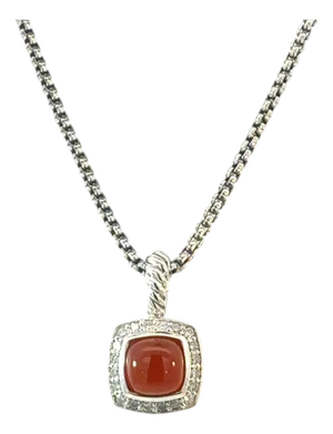 1990s David Yurman Carnelian Diamonds Chain Necklace 16" 7 Mm Silver Estate