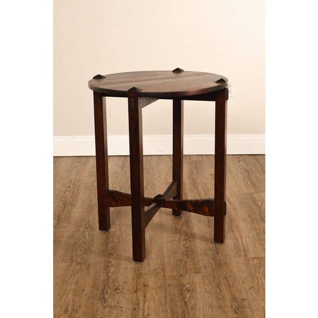 Mission Studio Arts And Crafts Style Round Accent Table With Burl Wood Top For Sale - Image 3 of 18