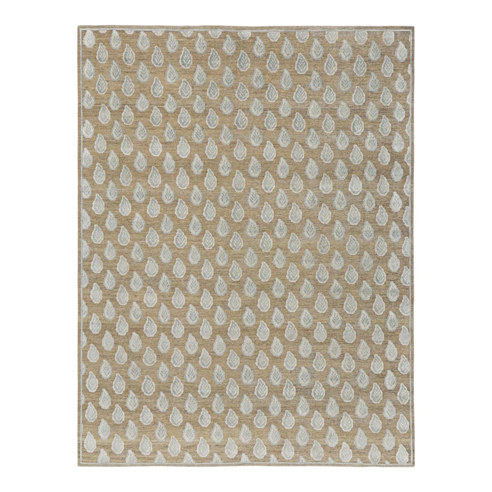 Rug & Kilim’s Modern Block Print Rug in Beige with White and Blue ...