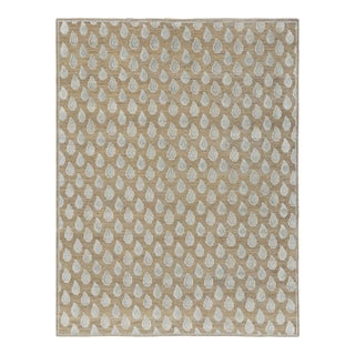 Rug & Kilim’s Modern Block Print Rug in Beige with White and Blue Floral Pattern - 5x8 For Sale