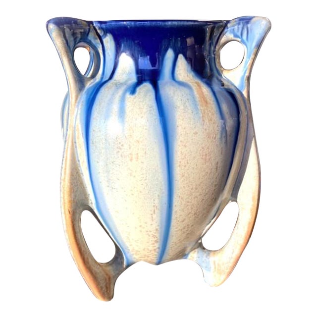 Art Nouveau Vase in Blue and Ivory For Sale
