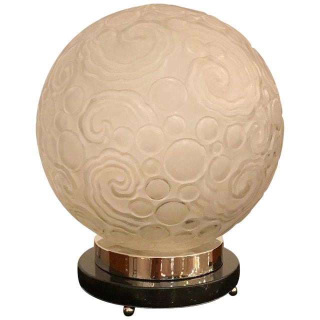 French Art Deco Table Lamp by Sabino With Geometric Motif For Sale