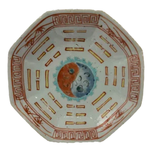 Antique Chinese Famille Rose Porcelain Trigrams Yin Yang Octagonal Bagua Bowl