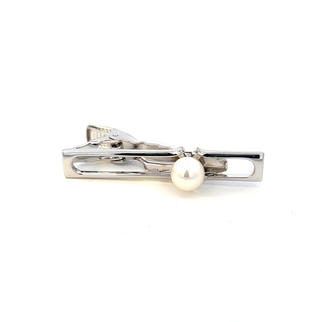 Mikimoto Estate Akoya Pearl Mens Tie Clip 7 mm Silver M413 For Sale - Image 9 of 11