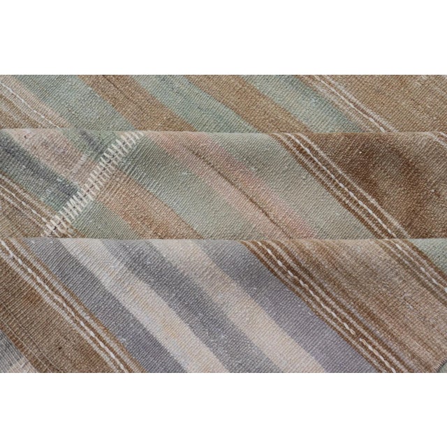 Vintage Turkish Kilim Rug With Multicolored Stripes and Subtle Pastel Tones 9'5"x12'5" For Sale - Image 9 of 10
