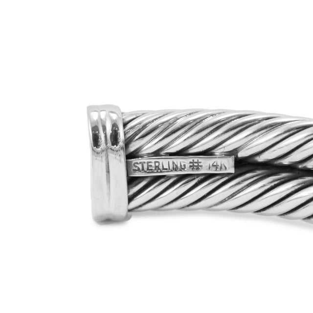 Early 21st Century David Yurman Silver 14k Yellow Gold Double Cable Renaissance Cuff Bracelet For Sale - Image 5 of 8
