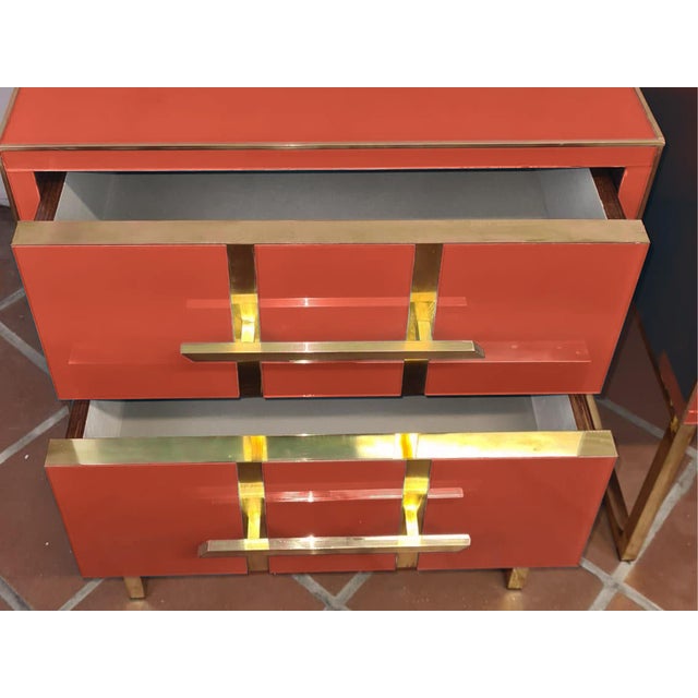 Terracotta Coloured Murano Glass Bedside Tables with Brass and Velvet Interior from Justfurnituress SRL, Set of 2 For Sale - Image 4 of 6