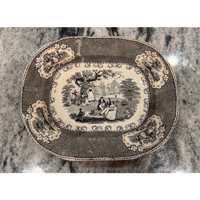 Mid-19th Century English Black Transferware Romantic Scenic Platter, Circa 1850–1870 For Sale - Image 12 of 18