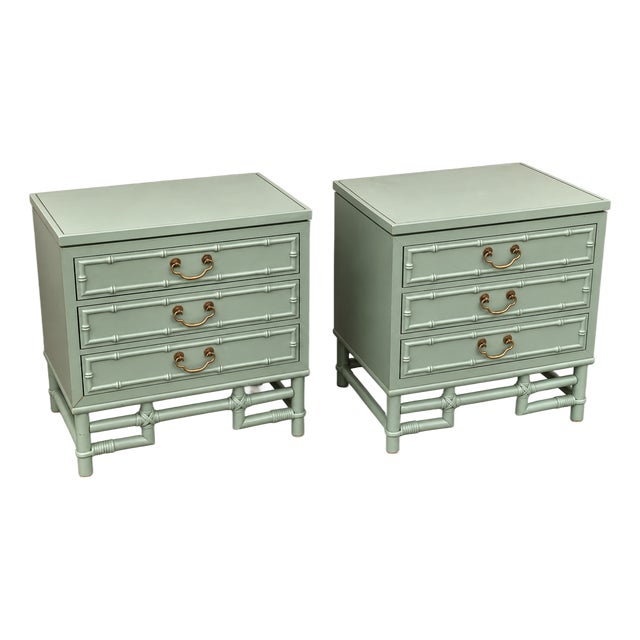 Vintage Ficks Reed Style Kaplan & Fox Faux Bamboo Nightstands or Side Tables - A Pair For Sale