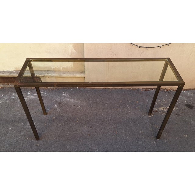 Mid-Century Modern Console in Brass, Square Section with Glass Top, 1950s For Sale - Image 3 of 6