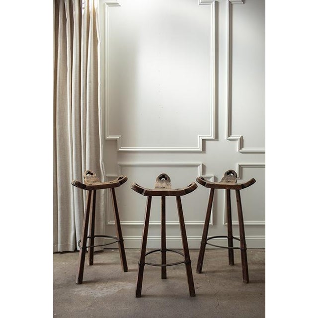 Sergio Rodrigues Vintage Mid-Century Spanish Brutalist Marbella Bar Stools, Set of 3 For Sale - Image 4 of 18
