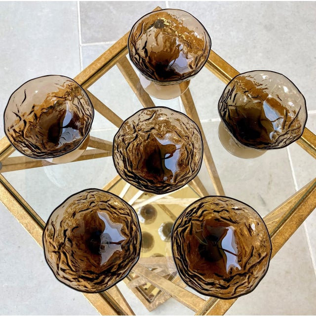 Circa 1960 Seneca Glass "Driftwood" Casual Footed Dessert Cups – Set of 6 For Sale In Austin - Image 6 of 13