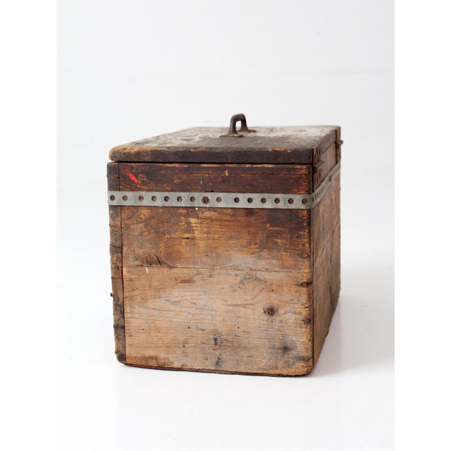 Brown Antique Primitive Industrial Wood Storage Box For Sale - Image 8 of 16