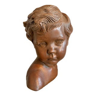 Late 19thC French Brown Earthenware Child Bust - 1 Pc For Sale