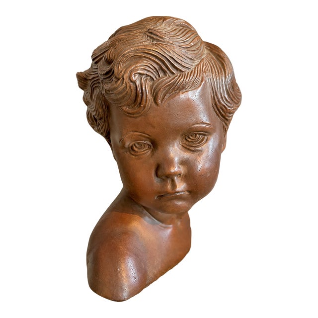 Late 19thC French Brown Earthenware Child Bust - 1 Pc For Sale