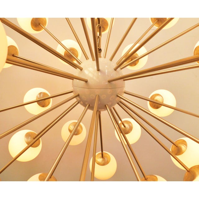 Fabio Ltd 21st Century Nova Satin Brass Matte White Murano Sputnik Chandelier by Fabio LTD For Sale - Image 4 of 4