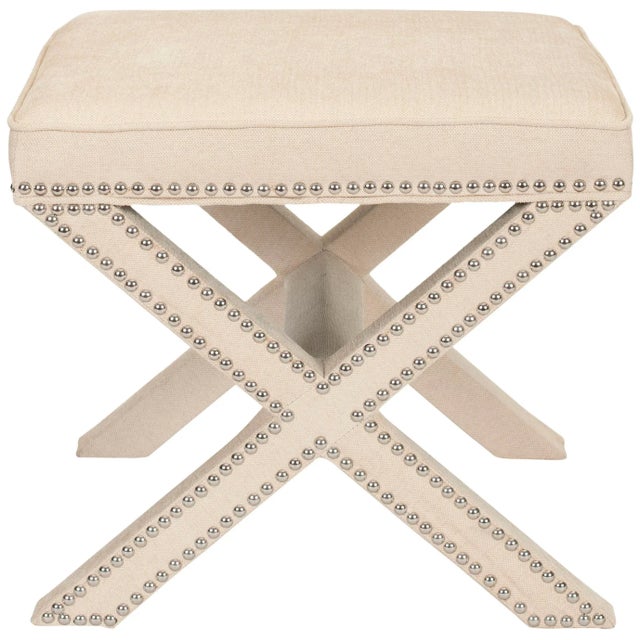 2020s Studded Ottoman in Taupe For Sale - Image 5 of 5