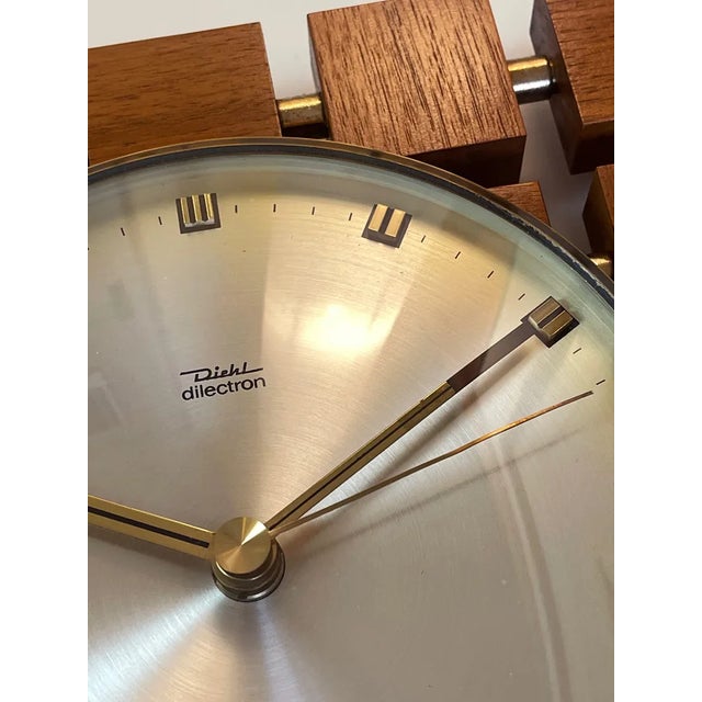 Mid-Century Square Teak and Golden Clock from Diehl, Germany, 1970s For Sale - Image 4 of 8