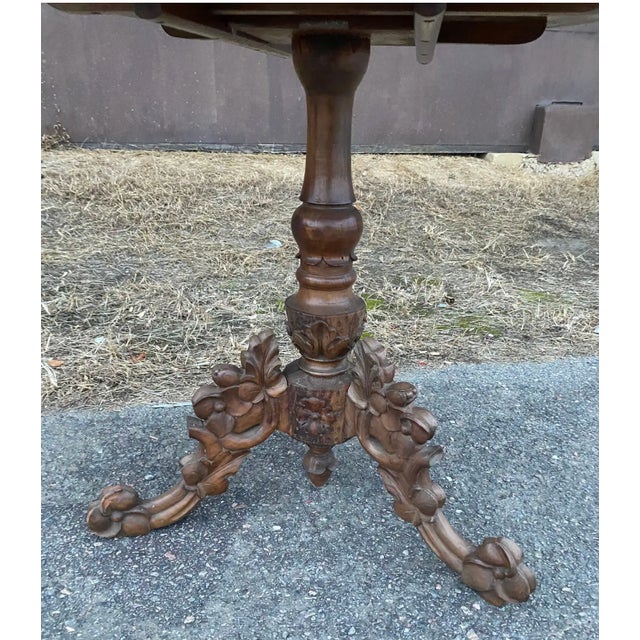 Late 19th-Early 20th Century Carved and Inlaid Black Forest Table With Stags For Sale - Image 4 of 7
