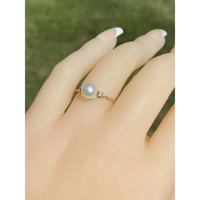 The Nammans: Ladies 14K Yellow Gold Ring set with Pearl and Diamond For Sale - Image 10 of 10