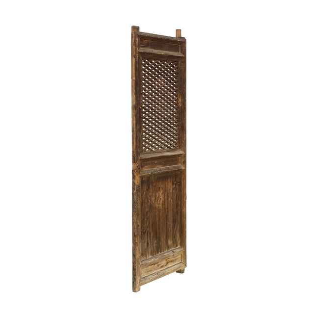 Chinese Chinese Old Rustic Bold Geometric Open Pattern Wall Tall Panel Divider For Sale - Image 3 of 9