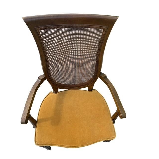 Pair of Vintage French Regency Cane Back Armchairs With Original Harvest Gold Upholstery For Sale - Image 4 of 7