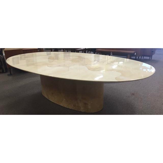 Large Faux Marble Pedestal Base Table With One Leaf For Sale In San Francisco - Image 6 of 9