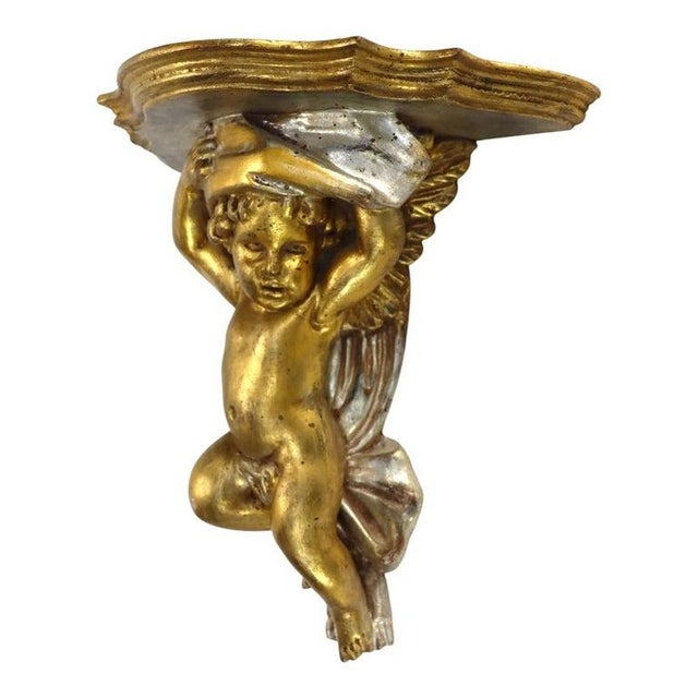 Wood Vintage Niccolini Italia Gilt Wood Cherub Wall Sconce Signed C1950 For Sale - Image 7 of 7