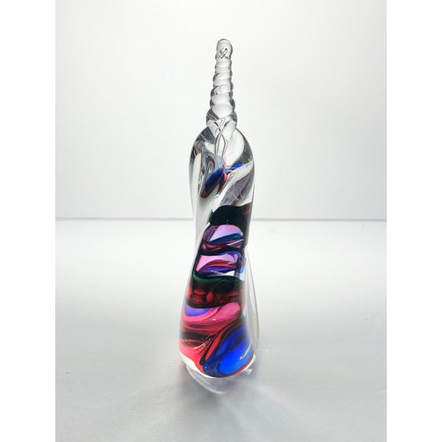 1990s 1990s Adam Jablonski Art Glass Teardrop Swirl Ribbon Purple Blue Paperweight Sculpture For Sale - Image 5 of 9