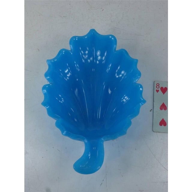 Dish FRENCH BLUE GLASS Leaf Mouth Blown & Hand Cut 19thC. For Sale - Image 6 of 12
