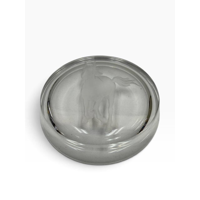 Vintage Japanese Hoya Crystal Etched Horse Wine Coaster & Trinket Dish For Sale - Image 4 of 4