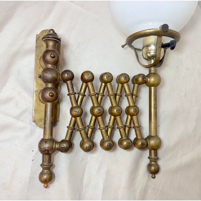 Antique Expandable Extendable Brass Industrial Electric Wall Sconce Fixture Lamp For Sale In New York - Image 6 of 12
