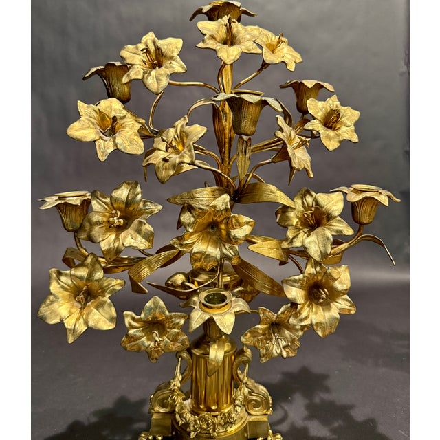 Metal Late 19th Century Pair of French Napoleon III Gilt Bronze Floral Seven-Light Candelabra For Sale - Image 7 of 9