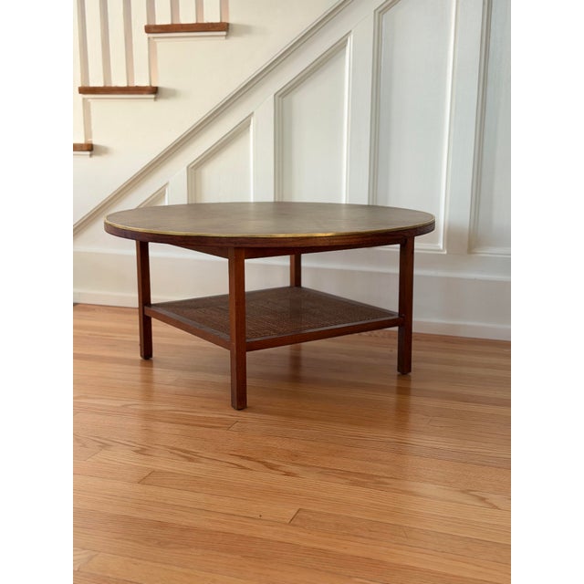 1950s Mid Century Modern Paul McCobb Walnut Wood & Cane Round Coffee Table For Sale - Image 10 of 14