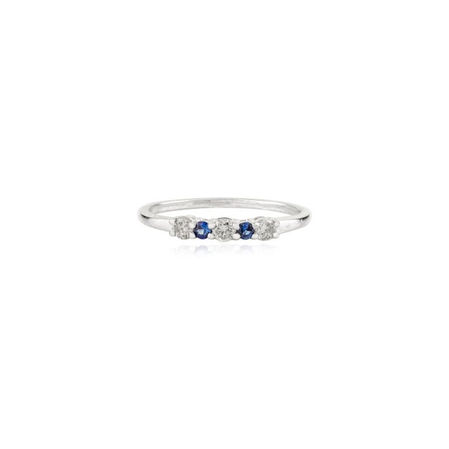 Minimalism Minimalist Blue Sapphire and Diamond Gold Stacking Ring Size 6.5 For Sale - Image 3 of 13
