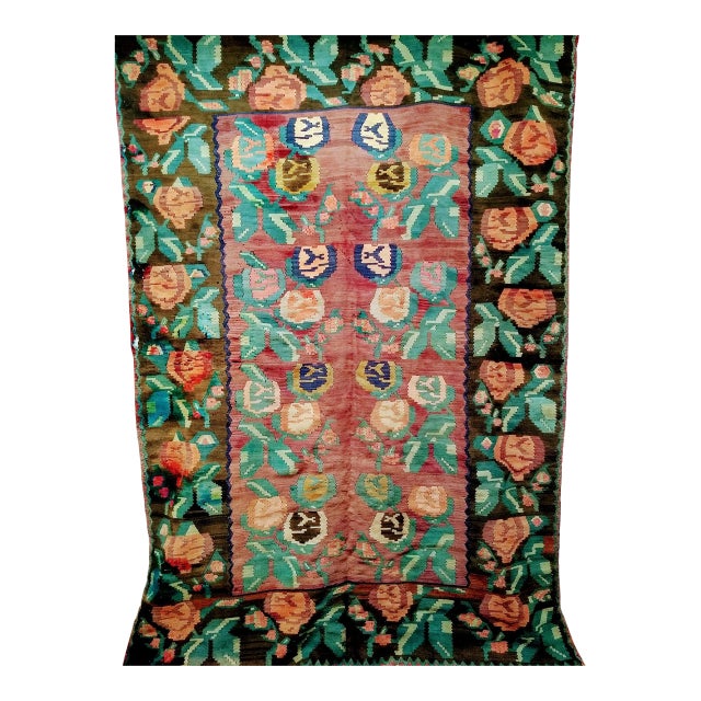 Vintage Caucasian Karabagh Kilim, Flat-Woven Wool, Allover Floral Pattern, 7x10 For Sale