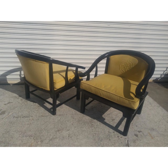 Wood Pair of Vintage Ming Style Century Furniture Chin Hua Horseshoe Lounge Chairs For Sale - Image 7 of 8