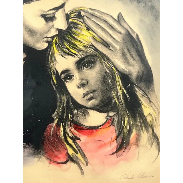 Cream Sandu Liberman " Mother and Daughter" Lithograph Signed & Framed - Artist Proof 1960's For Sale - Image 8 of 14