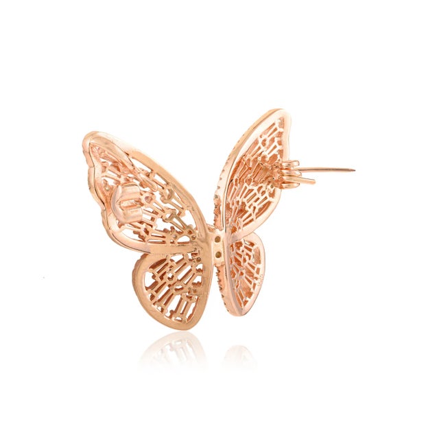Metal Sparkling Butterfly Brooch in 925 Sterling Silver With Rose Gold Finish For Sale - Image 7 of 15