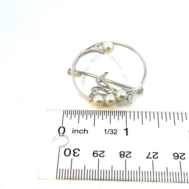 White 1990s Mikimoto Estate Akoya Pearl Brooch Sterling Silver 5 mm For Sale - Image 8 of 8