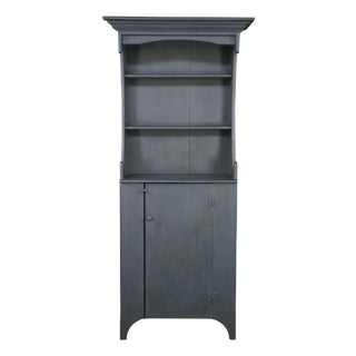 Late 20th Century Habersham Plantation Primitive Early American Painted Pine Step Back Cupboard For Sale