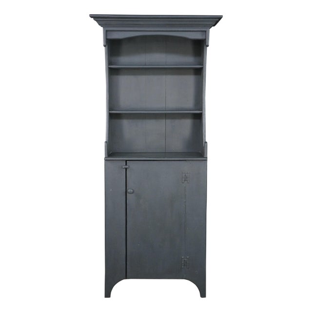Late 20th Century Habersham Plantation Primitive Early American Painted Pine Step Back Cupboard For Sale