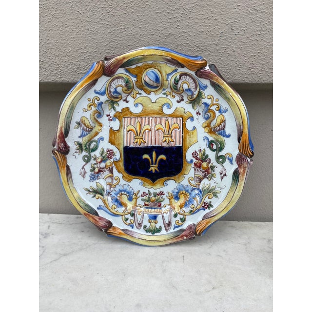 French Faience Plate Coat of Arms Saint Clement, Circa 1900 For Sale In Austin - Image 6 of 6