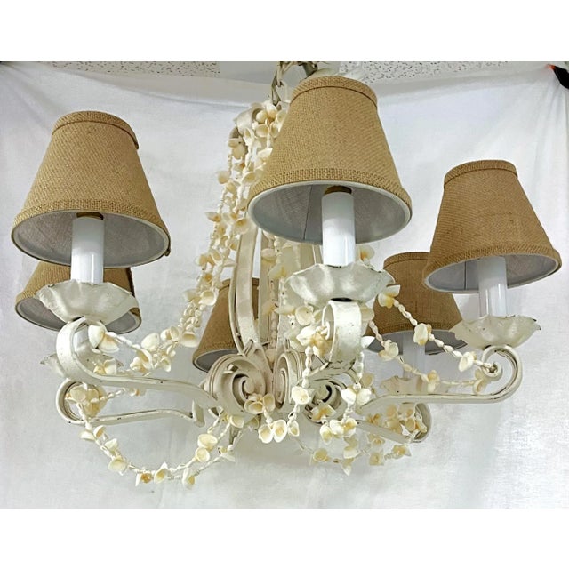 Antique Coastal Cottage 6-Light Iron Chandelier With Seashell Adornments For Sale - Image 12 of 12